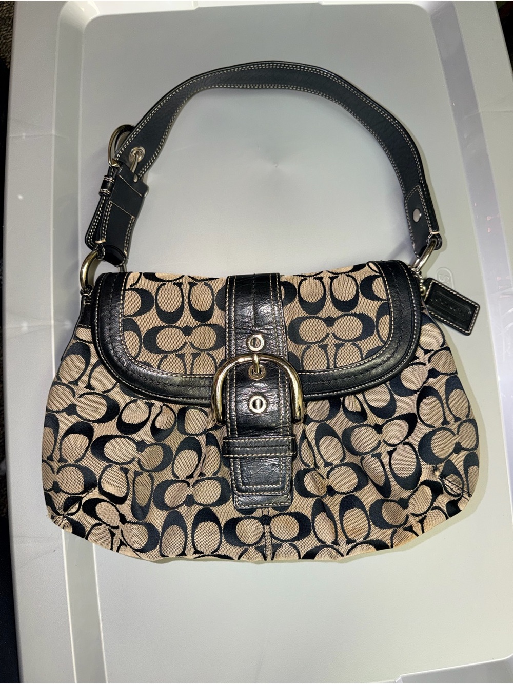 Coach Signature Canvas Shoulder Bag in Khaki/Black SoHo Large